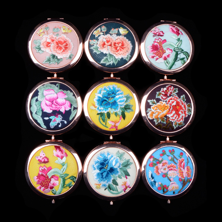 温州化妆随身镜精品出国送礼刺绣中国风古风摄影 手绣镜子